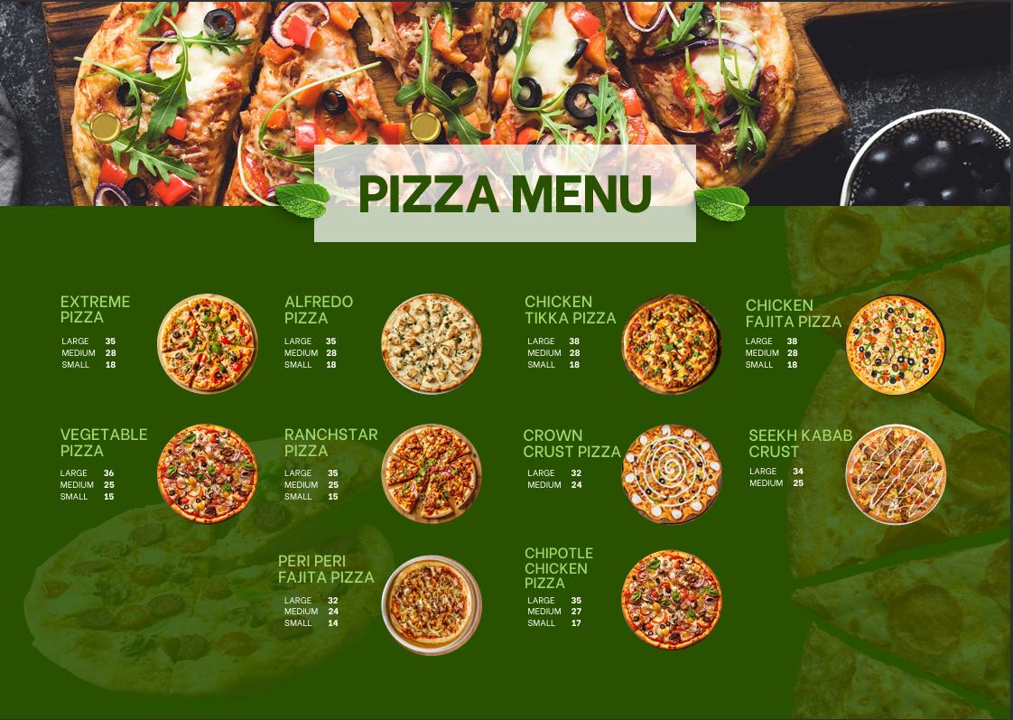 Pizza Menu